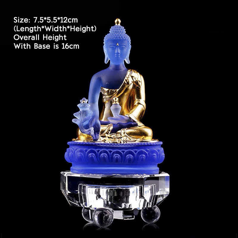 Nimara Ritual Medicine Buddha Handmade Liuli Crystal Art Piece Compassion Statue Home Office Offering Decoration