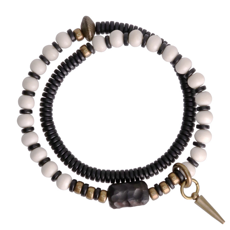 Nimara Ritual Bone Beads Ebony Wood Copper Strength Couple Bracelet