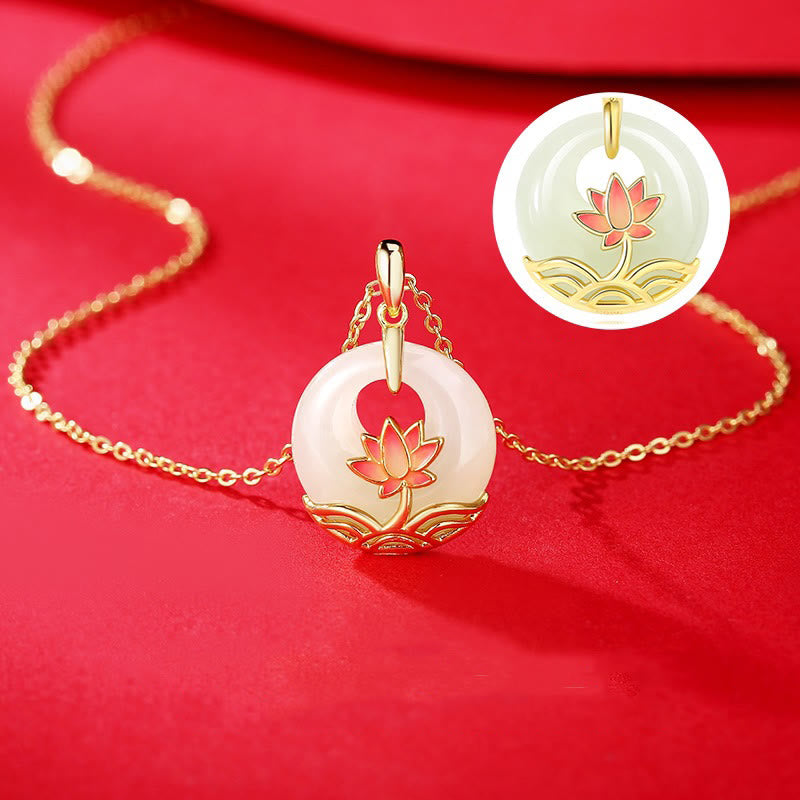 Nimara Ritual 925 Sterling Silver Hetian White Jade Lotus Flower Blessing Necklace Pendant