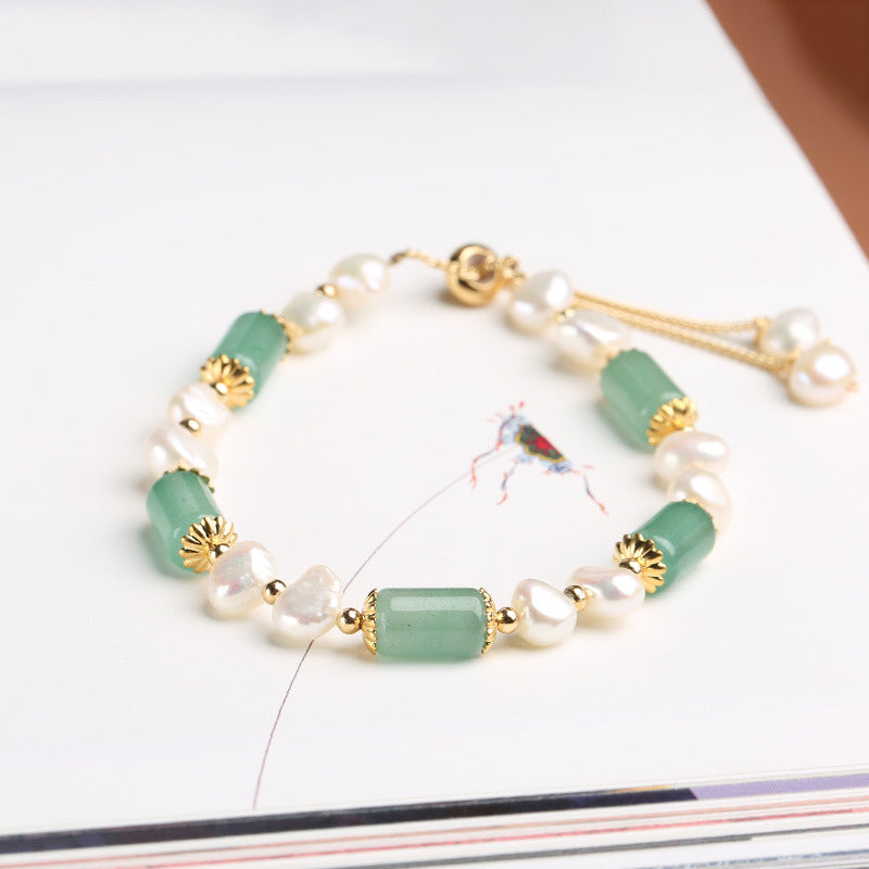 Nimara Ritual Green Aventurine Pearl Pink Crystal Bead Luck Bracelet
