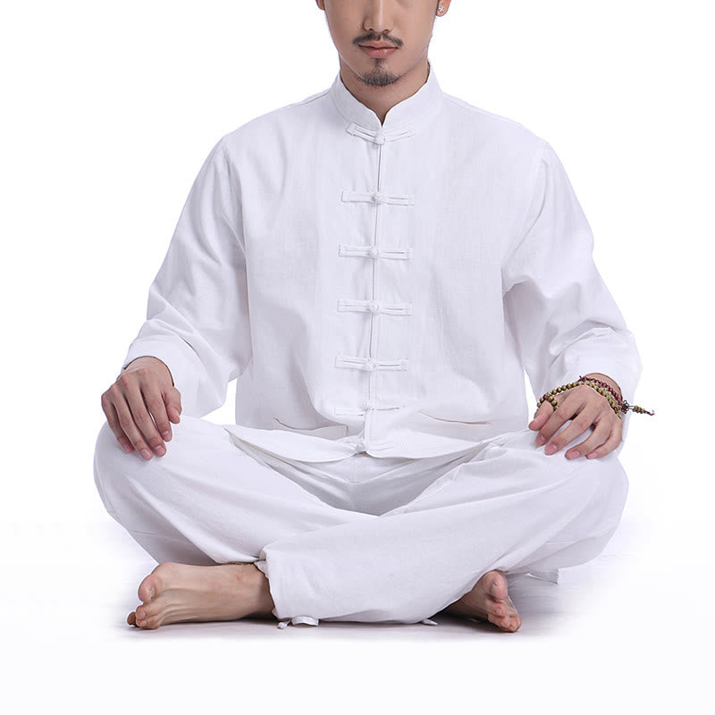 Nimara Ritual Chinese Frog Button Design Meditation Prayer Cotton Linen Spiritual Zen Practice Yoga Clothing Men's Set