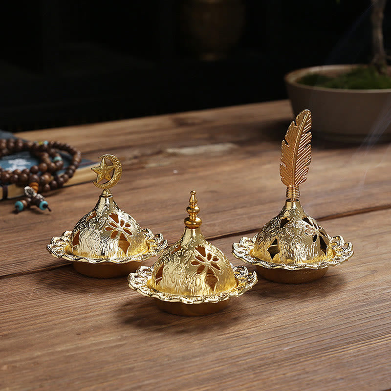 Nimara Ritual Gold Gourd Star Feather Spiritual Meditation Mini Alloy Metal Incense Burner