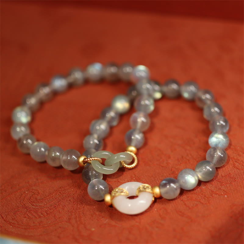 Nimara Ritual Natural Moonstone Heitan Jade Peace Buckle Healing Bracelet