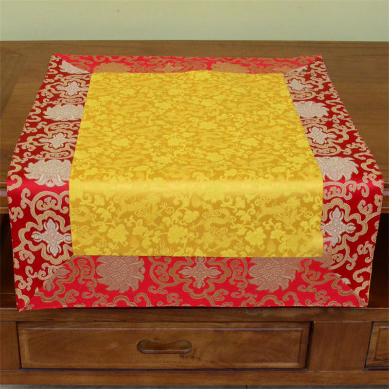 Nimara Ritual Brocade Prayer Altar Flower Vajra Dragon Pattern Auspicious Symbols Table Runner