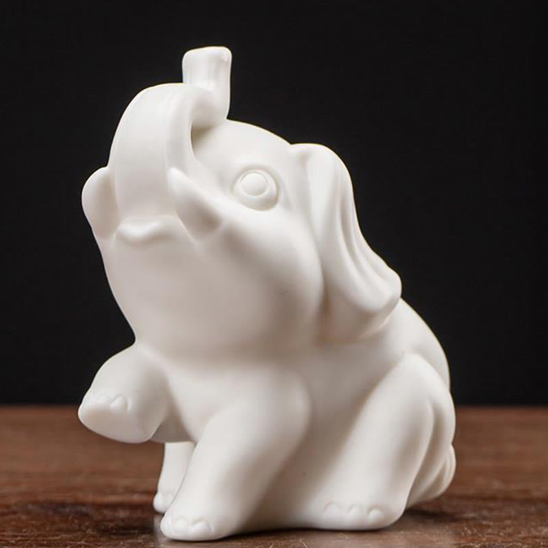 Nimara Ritual Small Elephant Statue White Porcelain Ceramic Strength Home Desk Decoration
