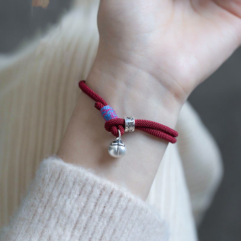 Nimara Ritual 925 Sterling Silver Tibetan Handmade Om Mani Padme Hum Persimmon Charm Luck Protection Braided Bracelet