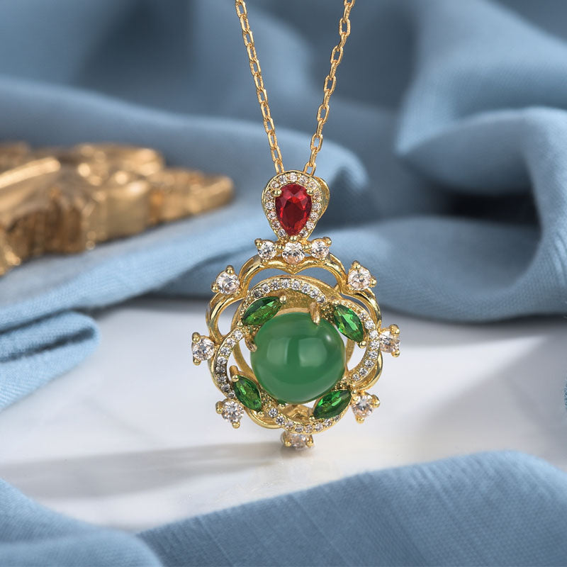Nimara Ritual Cyan Jade Red Crystal Luck Necklace