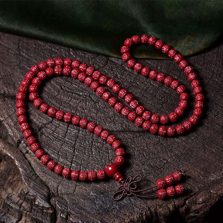 Nimara Ritual 108 Mala Beads Cinnabar Om Mani Padme Hum Pattern Engraved Blessing Bracelet