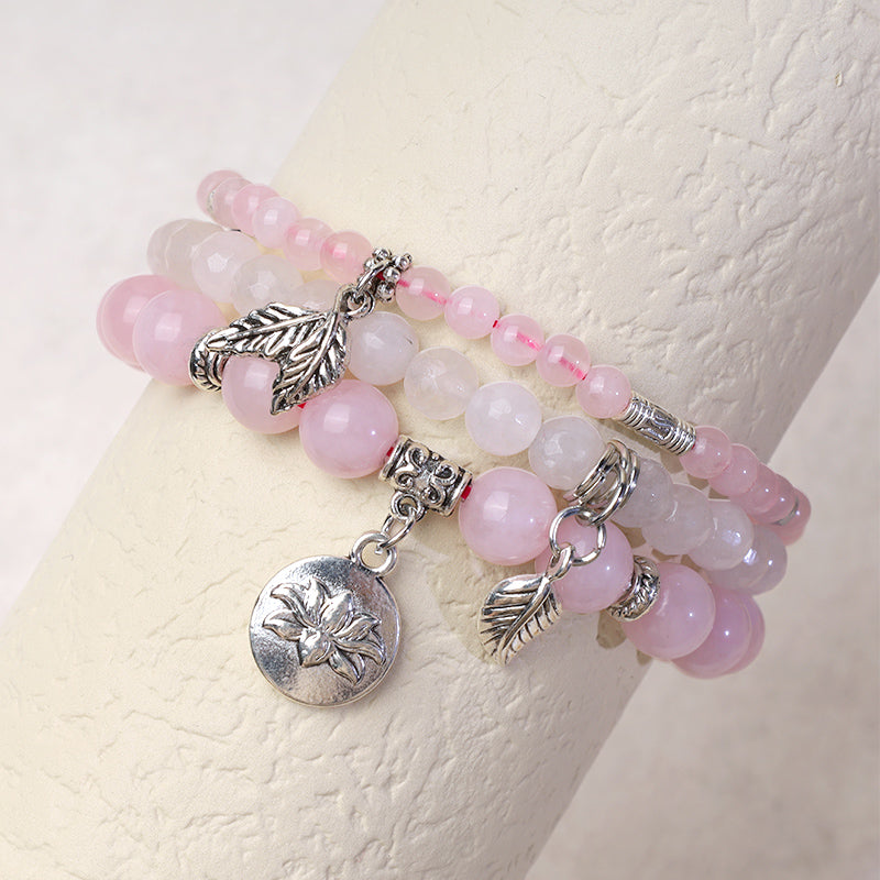 Nimara Ritual 3PCS Natural Quartz Crystal Beaded Healing Energy Lotus Bracelet