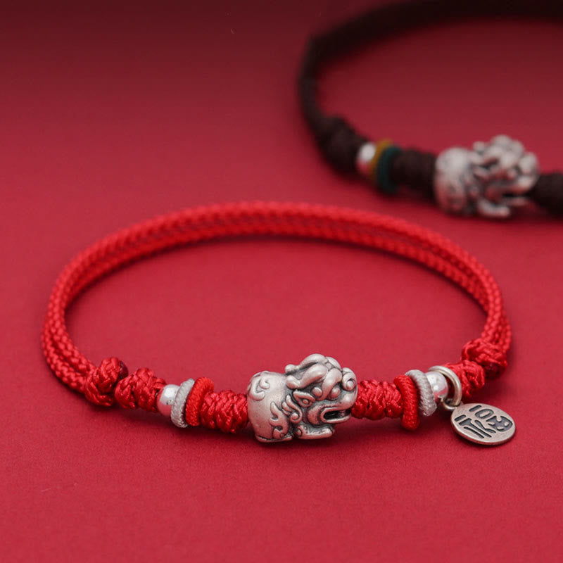 Nimara Ritual 925 Sterling Silver PiXiu Fu Character Wealth Luck Handmade Braided Bracelet