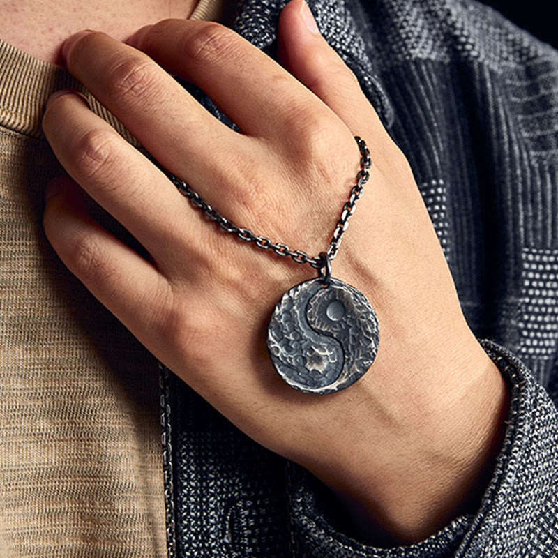 Nimara Ritual 990 Sterling Silver Yin Yang Hammer Texture Harmony Necklace Pendant