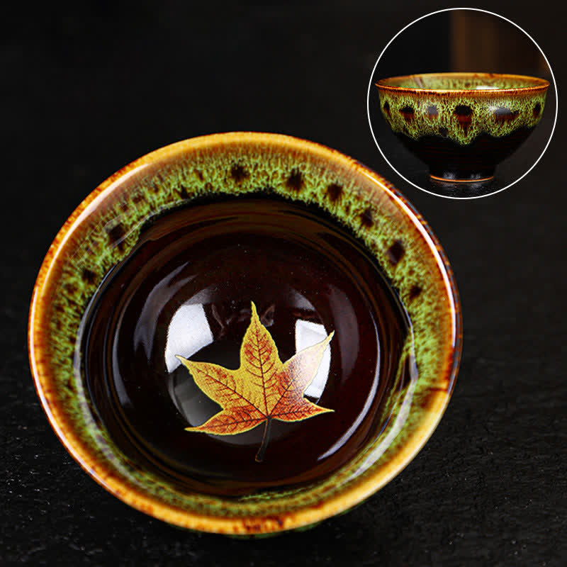 Nimara Ritual Maple Leaf Colorful Ceramic Teacup Home Tea Cups