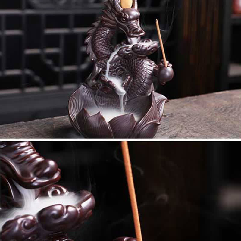 Nimara Ritual Dragon Lotus Pattern Strength Protection Ceramic Incense Burner Decoration