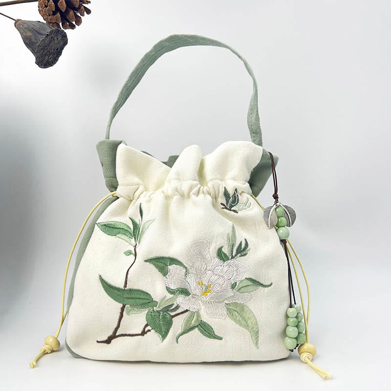 Nimara Ritual Embroidered Butterfly Lotus Magnolia Cotton Linen Tote Crossbody Bag Shoulder Bag Handbag