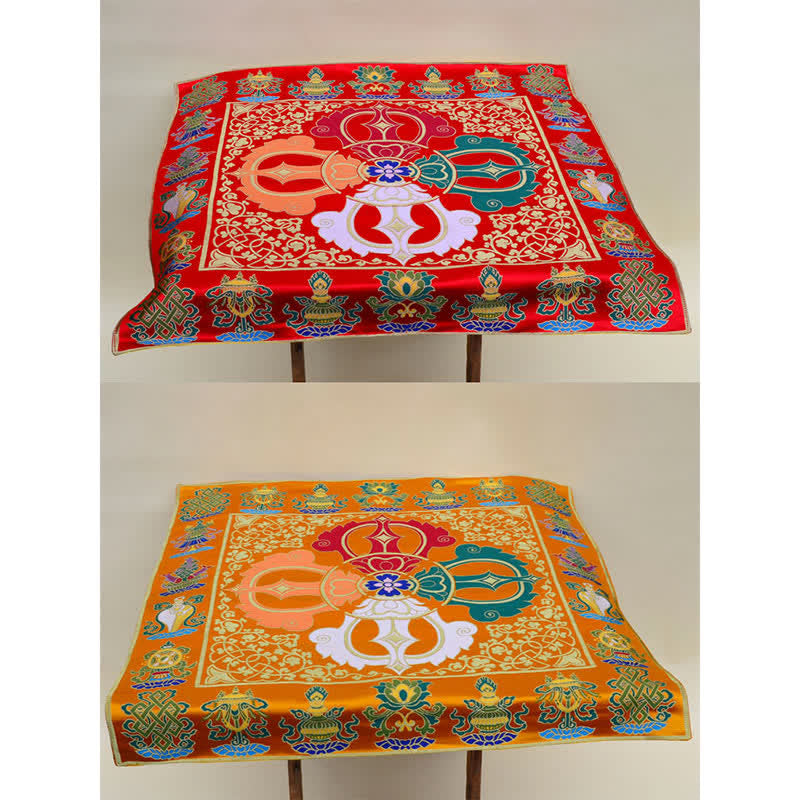 Nimara Ritual Flower Endless Knot Prayer Altar Mat Healing Meditation 8 Auspicious Symbols Mat Table Runner