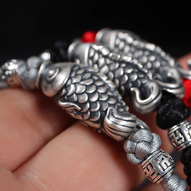 Nimara Ritual Silver Luck Koi Fish Braided String Bracelet