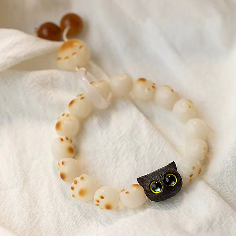 Nimara Ritual Natural Bodhi Seed Red Sandalwood Lovely Paw Lucky Cat Peace Bracelet