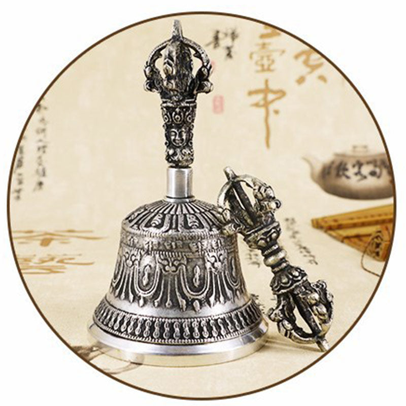 Nimara Ritual Tibetan Meditation Bell and Vajra Dorje Copper Decoration Set