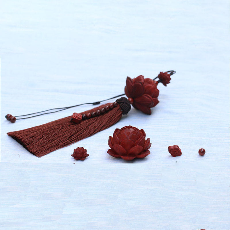 Nimara Ritual Tibetan Small Leaf Red Sandalwood Lotus Luck Protection Tassel Decoration
