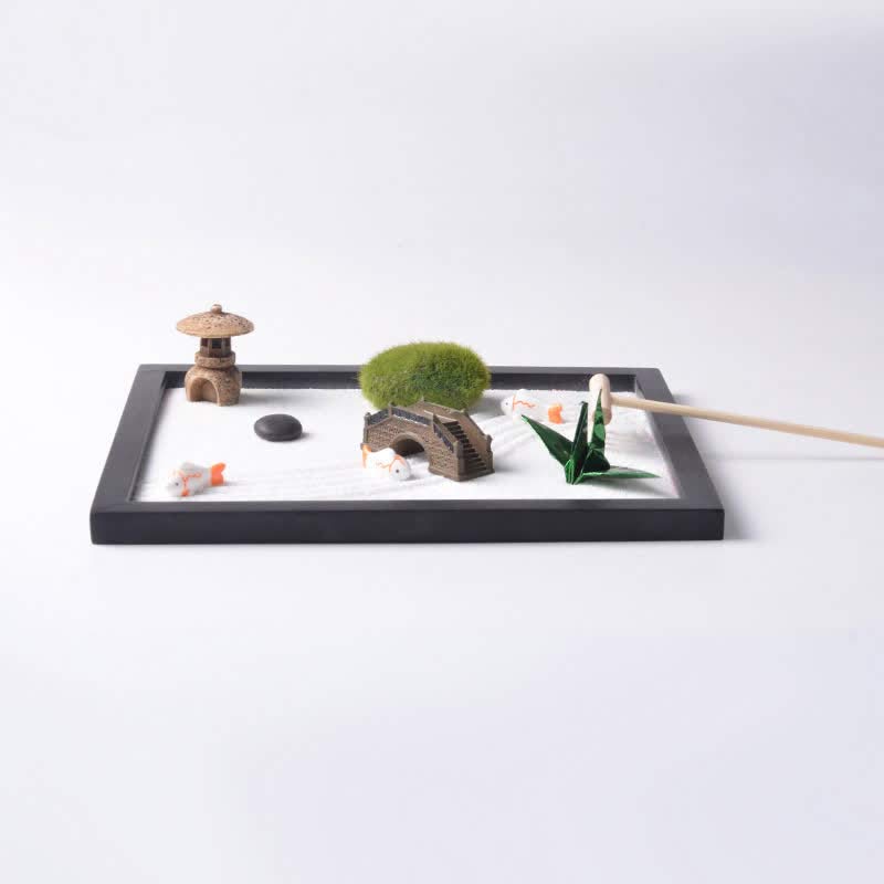 Nimara Ritual Koi Fish Small Bridge Grass Landscape Peace Meditation Zen Garden Decoration