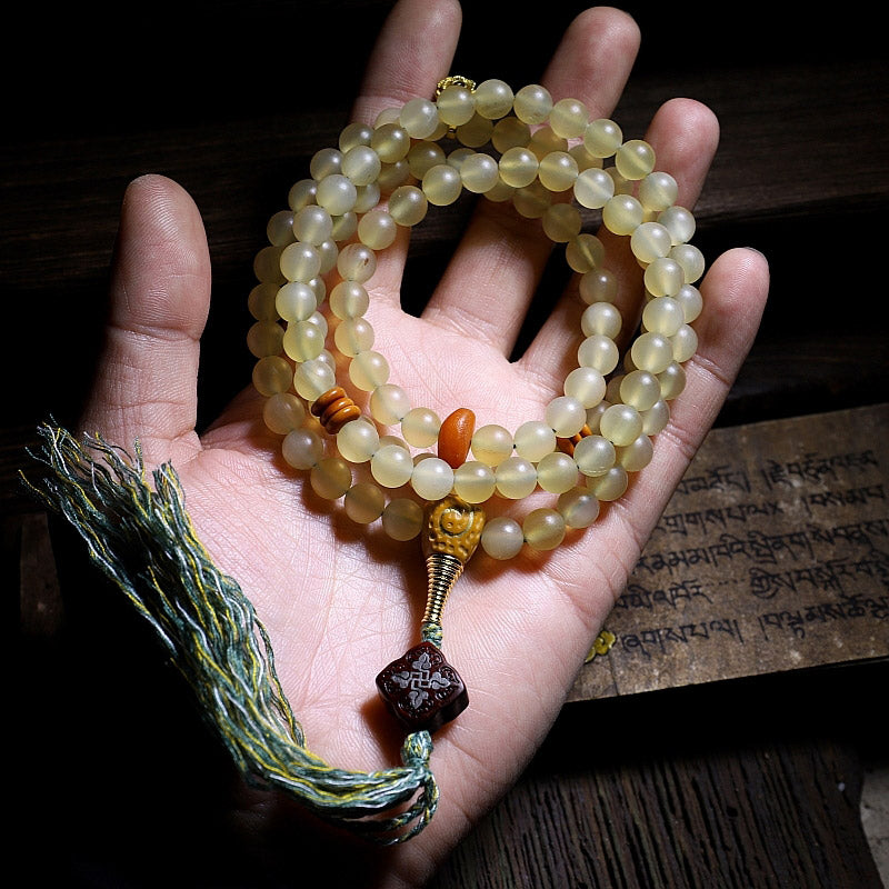 Nimara Ritual 108 Mala Beads Tibet Sheep Horn Amber Luck Bracelet