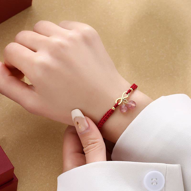 Nimara Ritual Strawberry Quartz Crystal Endless Knot Love Healing Red String Weave Bracelet