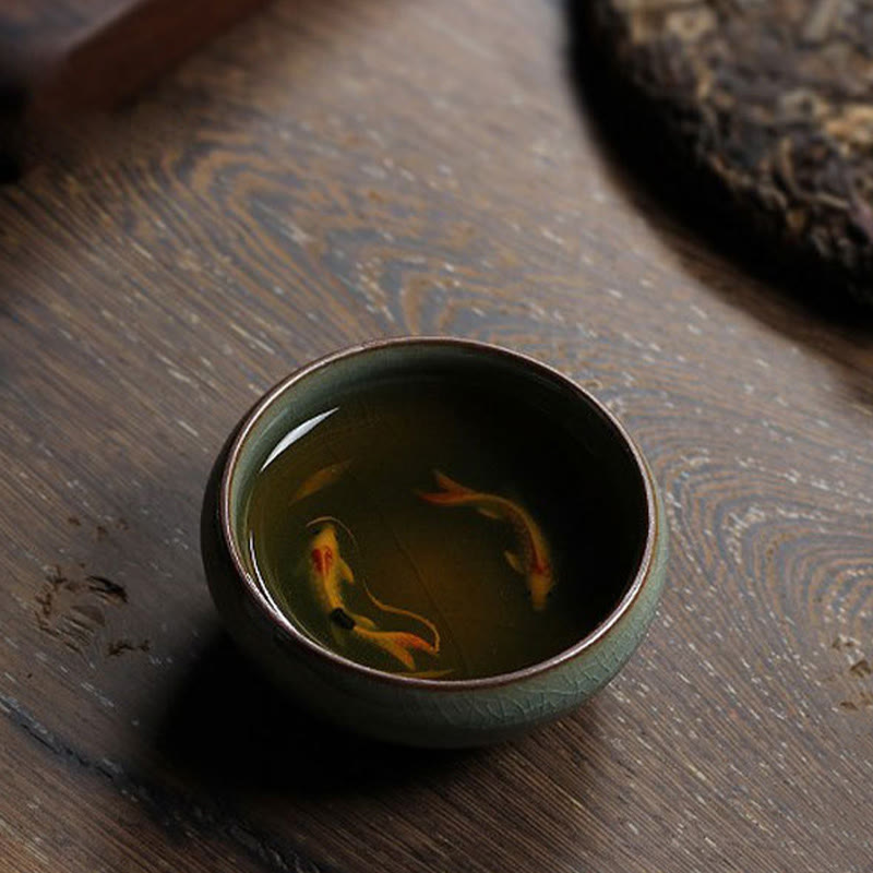 Nimara Ritual Colorful Koi Fish Ceramic Teacup Kung Fu Tea Cup Bowl