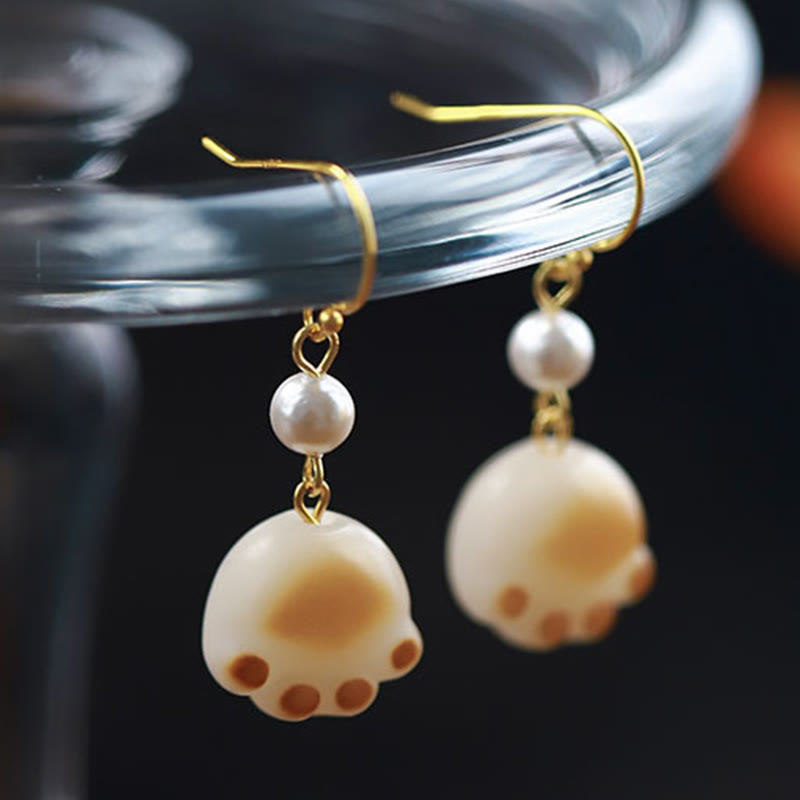 Nimara Ritual Bodhi Seed Lovely Cat Paw Claw Peace Dangle Drop Earrings