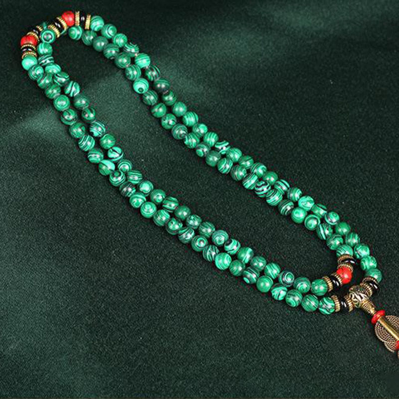 Nimara Ritual Tibetan 108 Mala Malachite Beads Bracelet Necklace