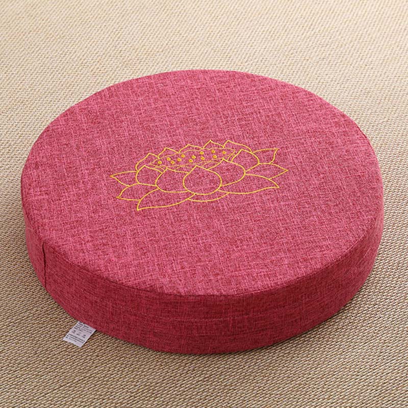 Nimara Ritual Lotus Embroidery Cotton Linen Meditation Seat Cushion