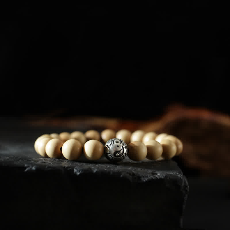 Nimara Ritual Tibet Peach Wood Lotus Cinnabar Bagua Yin Yang Luck Wealth Bracelet
