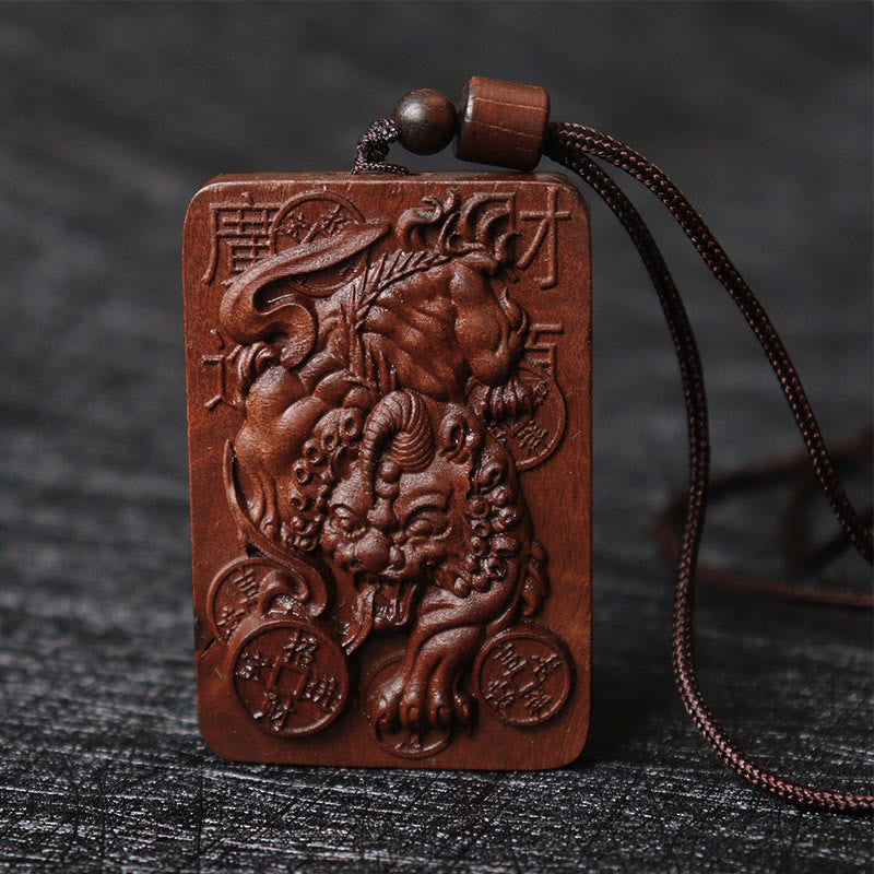 Nimara Ritual Natural Lightning Struck Jujube Wood PiXiu Copper Coin Good Fortune Necklace Pendant