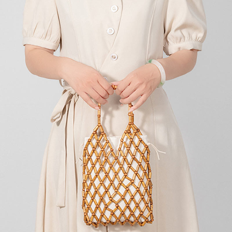Nimara Ritual Hand-woven Mesh Hollow Wooden Beads Handbag