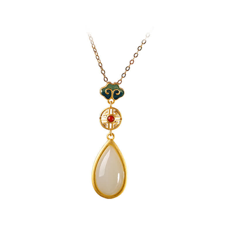 Nimara Ritual 925 Sterling Silver Hetian White Jade Water Drop Chain Necklace Pendant Bracelet