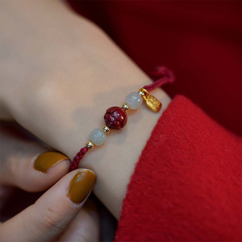 Nimara Ritual Cinnabar Jade Lotus Calm Red String Weave Bracelet