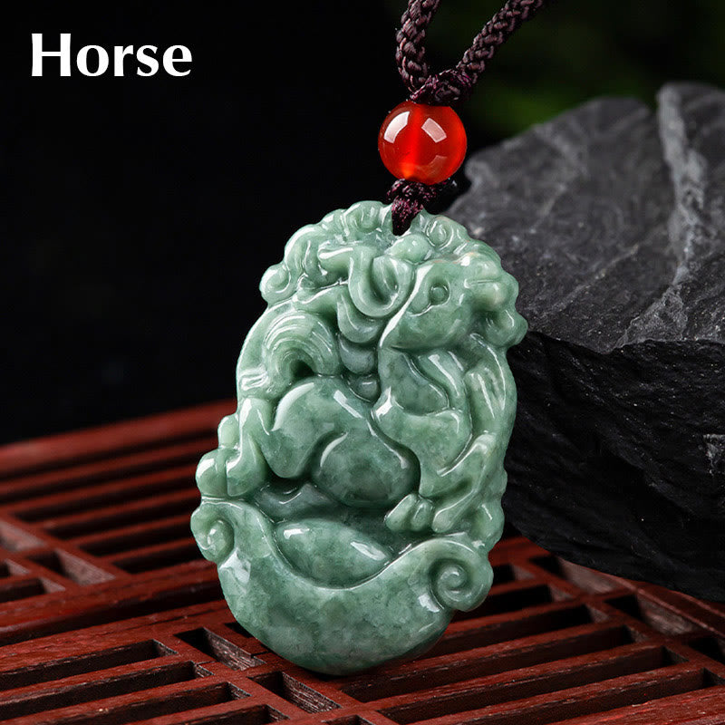 Nimara Ritual Natural Jade 12 Chinese Zodiac Prosperity Necklace Pendant