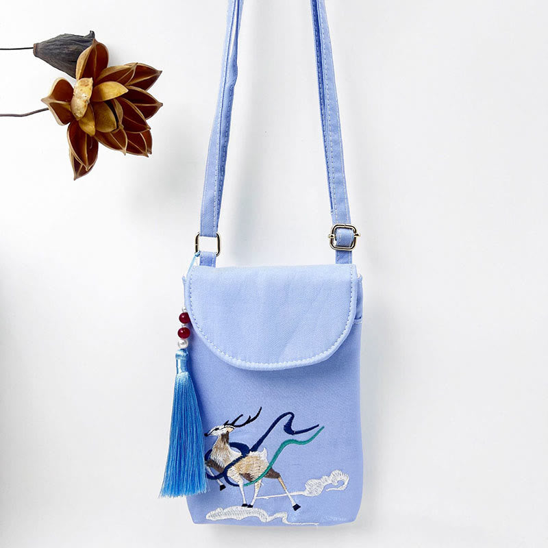 Nimara Ritual Small Embroidered Flowers Crossbody Bag Shoulder Bag Double Layer Cellphone Bag