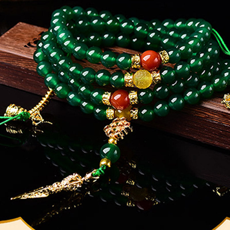 Nimara Ritual 108 Beads Natural Green Agate Success Bracelet Mala