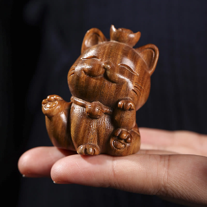 Nimara Ritual Mini Green Sandalwood Ingot Lucky Cat Carved Peace Desk Decorations
