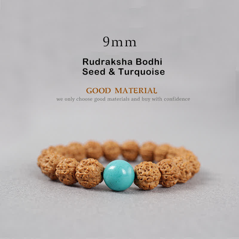 Nimara Ritual Tibet Rudraksha Bodhi Seed Dzi Bead Amber Turquoise Wealth Bracelet