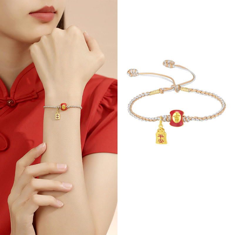 Nimara Ritual 925 Sterling Silver Handmade Auspicious Chinese Character Blessing Braided String Bracelet