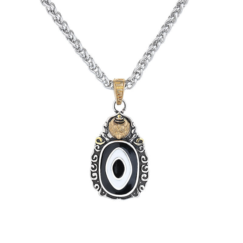 Nimara Ritual Tibet Dzi Bead Garuda Pattern Copper Metal Wealth Necklace Pendant