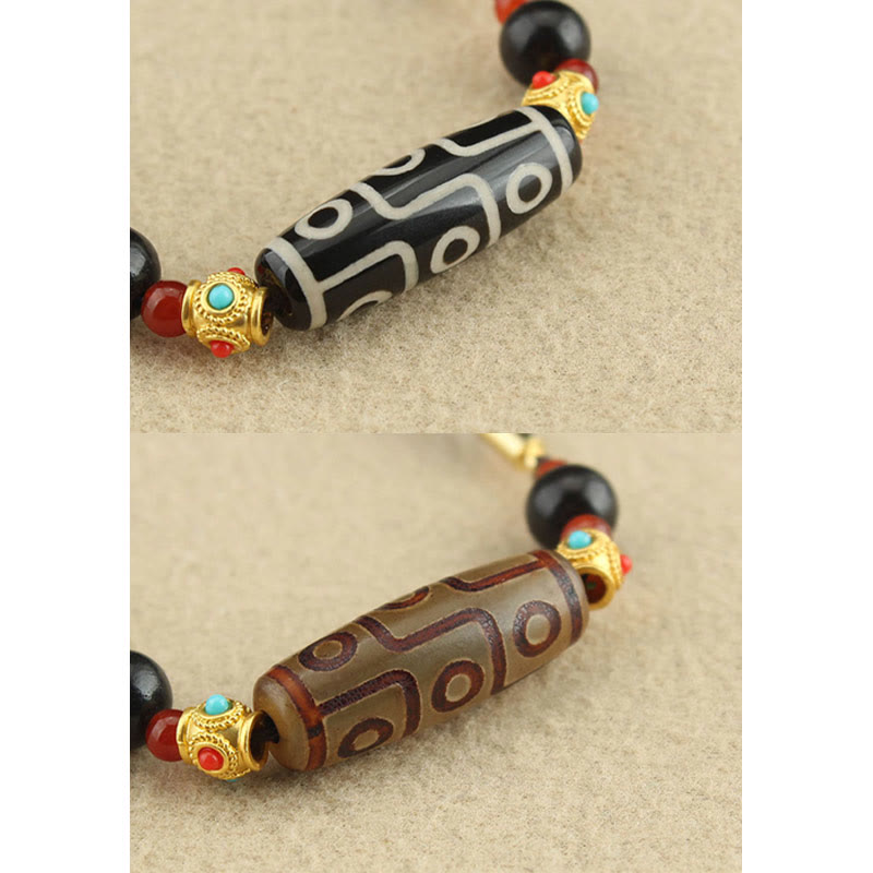 Nimara Ritual Tibetan Nine-Eye Dzi Bead Protection Blessings String Necklace Pendant