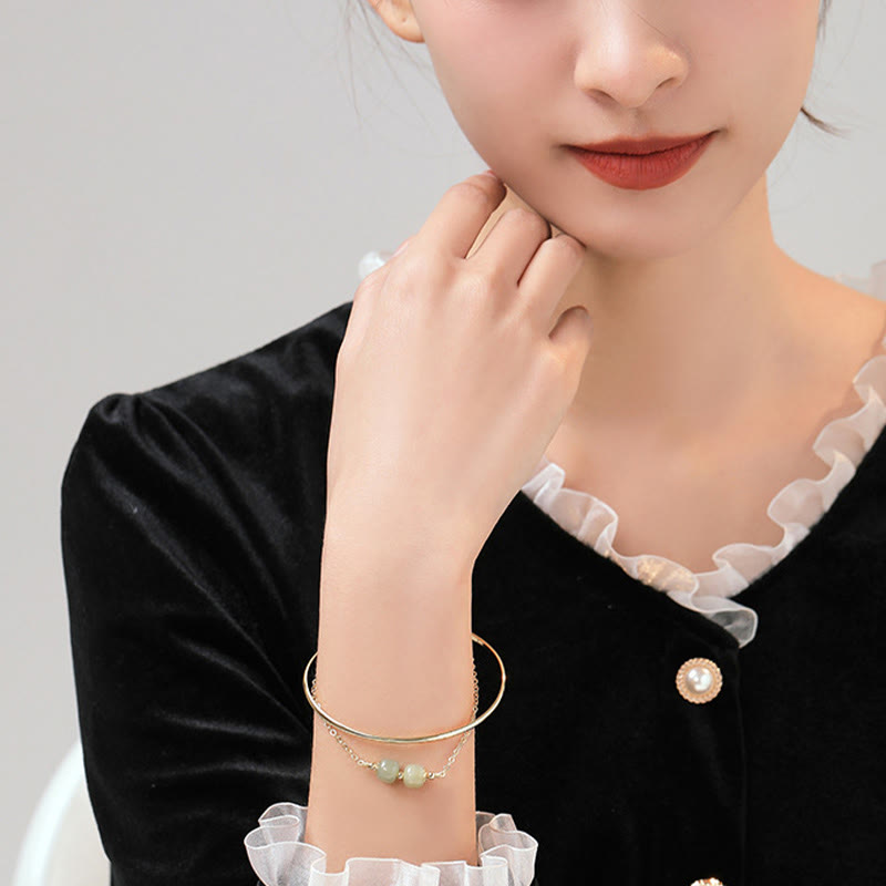 Nimara Ritual Copper Plated Gold Hetian Jade Bead Luck Double Layer Bracelet Bangle