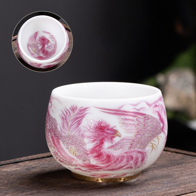 Nimara Ritual Phoenix White Porcelain Ceramic Teacup Kung Fu Tea Cup 185ml With Gift Box