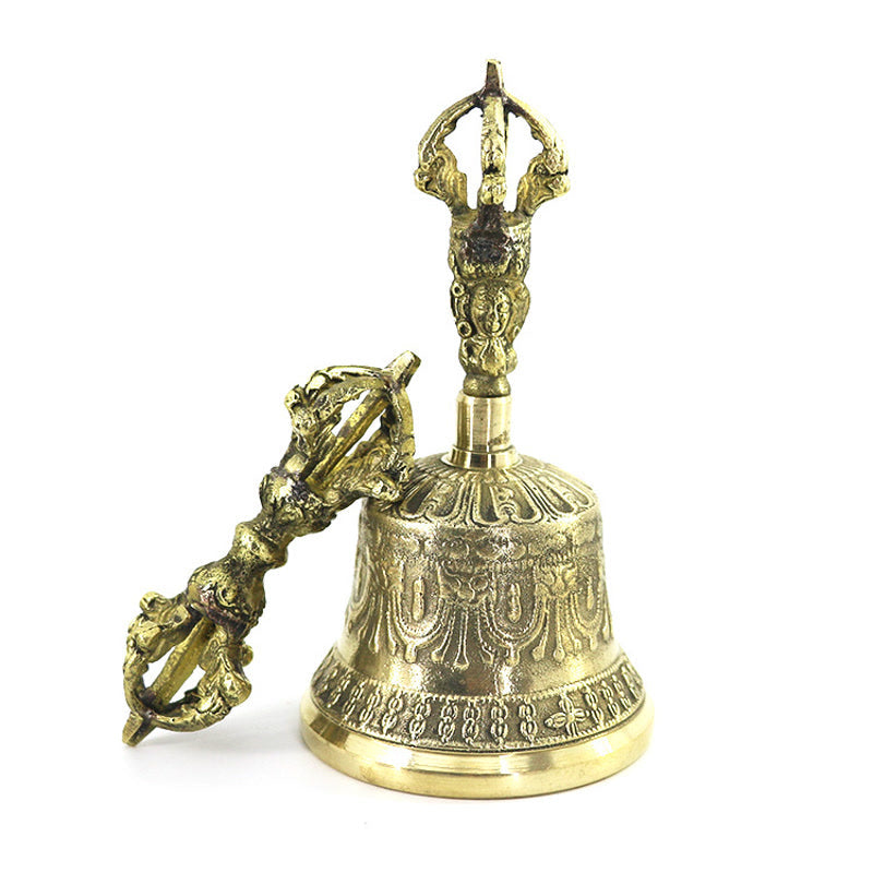 Nimara Ritual Tibetan Meditation Bell and Vajra Dorje Copper Balance Handmade Decoration Set