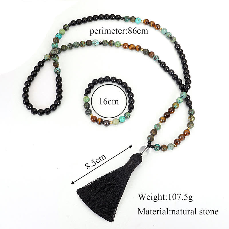 Nimara Ritual 108 Mala Beads Natural Stone Tiger Eye Turquoise Protection Strength Bracelet Necklace