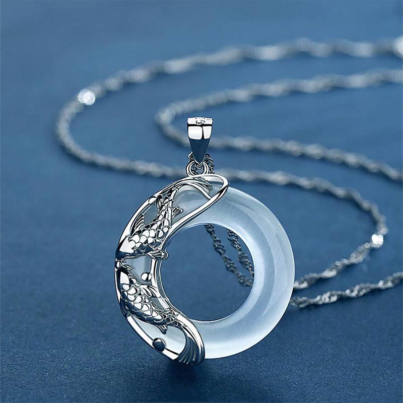 Nimara Ritual Natural White Jade Koi Lucky Necklace