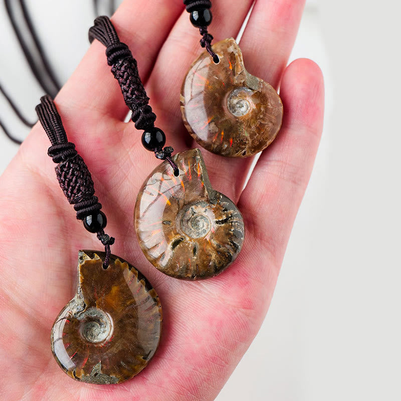 Nimara Ritual Natural Ammonite Fossil Snail Pattern Meditation Healing Necklace Pendant