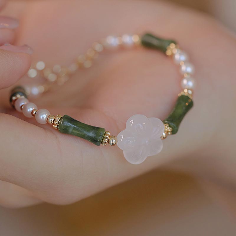 Nimara Ritual Peridot Bamboo Flower Agate Pearl Peace Bracelet